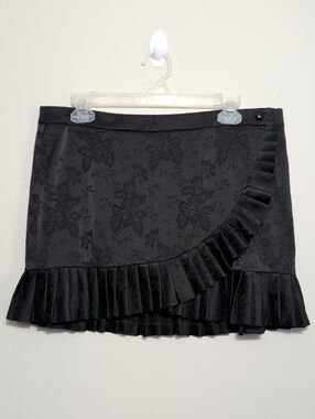 Vtg 90s Guess Collection Black Floral Jacquard‎ Ruffle Mini Skirt Whimsigoth LG